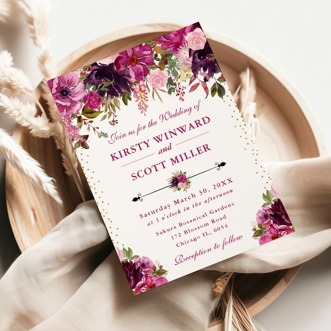 Watercolor Pink Summer Flowers Wedding Invitation (Creator Uploaded)