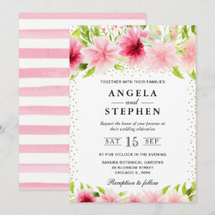 Watercolor Pink Summer Flowers Wedding Invitation