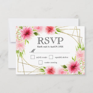 Watercolor Pink Summer Flowers Wedding RSVP Card