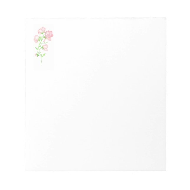 Watercolor, pink Sweet Peas Notepad (Front)