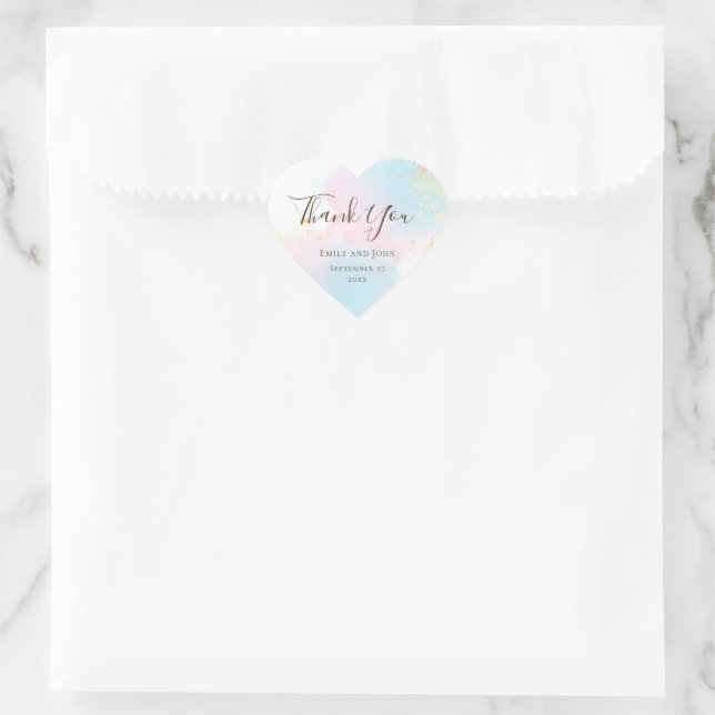Watercolor Pink Teal Gold Confetti Wedding Favour Heart Sticker (Bag)