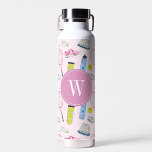 Watercolor Pink Tennis Pattern Monogram Water Bottle