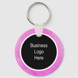 Watercolor Pink Thin White Stroke Business Logo  Key Ring
