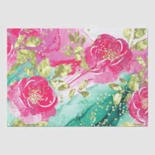 Watercolor Pink Tropical Flowers Alcohol Ink Tissue Paper
