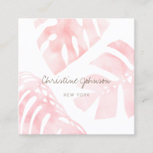 watercolor pink tropical leaves business card