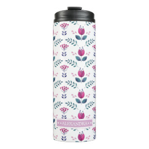 Watercolor Pink Tulip chic monogram Thermal Tumbler