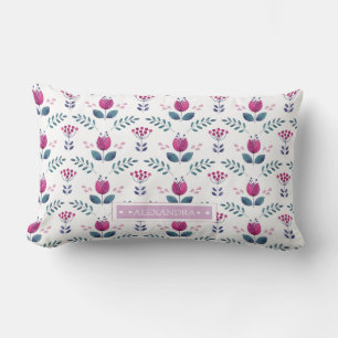Watercolor Pink Tulip design Lumbar Cushion