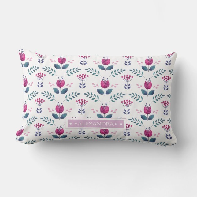 Watercolor Pink Tulip design Lumbar Cushion (Front)