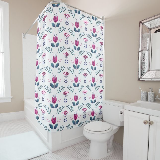 Watercolor Pink Tulip Shower Curtain (In Situ)