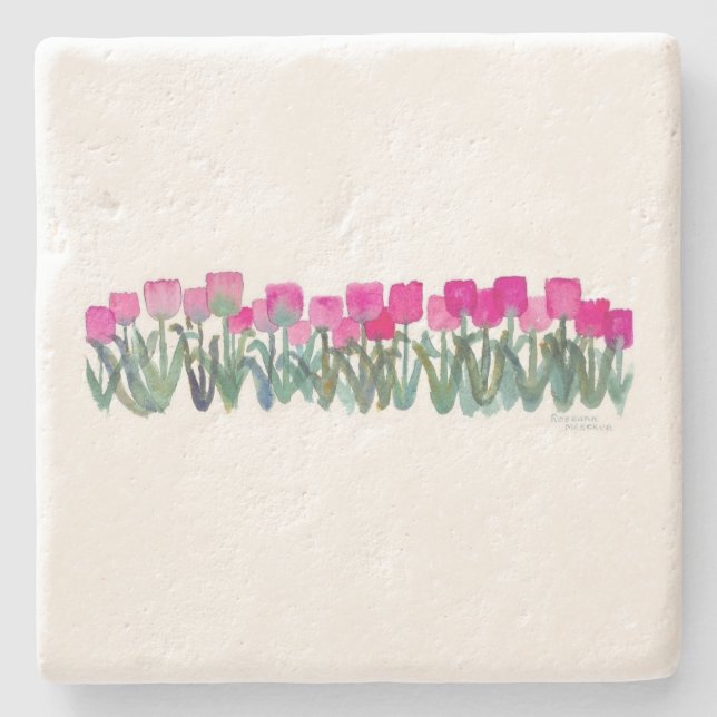 Watercolor Pink Tulips Coaster (Front)