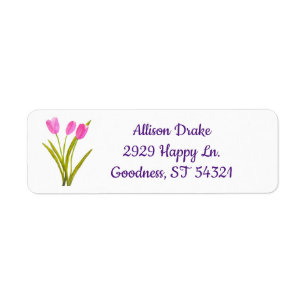 Watercolor Pink Tulips Flowers Floral Art Painting Return Address Label