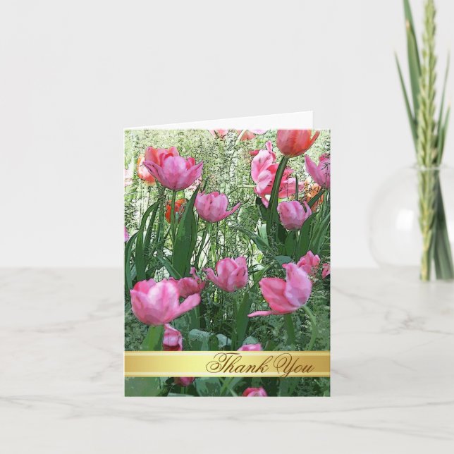 Watercolor Pink Tulips Thank You Card (Front)