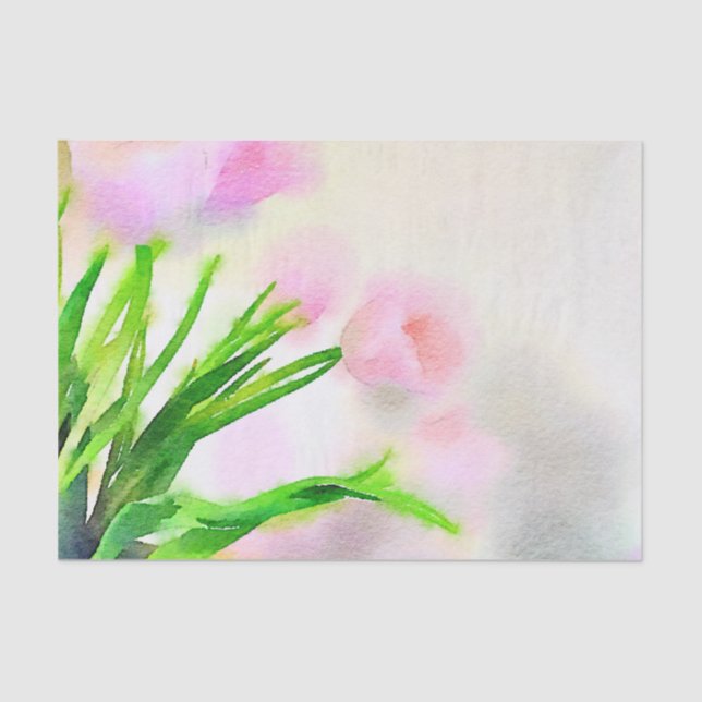 Watercolor Pink Tulips Tissue Paper (Front)