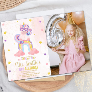 Watercolor Pink Unicorn Birthday Invitations photo