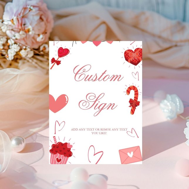 Watercolor pink valentine heart Custom party sign (Creator Uploaded)