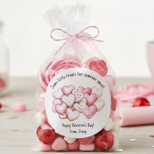 Watercolor Pink Valentine's Day Cookies Valentine Classic Round Sticker