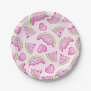 Watercolor Pink Watermelon Birthday Themed Paper Plate