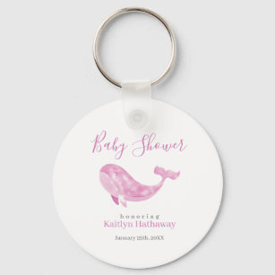 Watercolor Pink Whale Baby Shower Key Ring