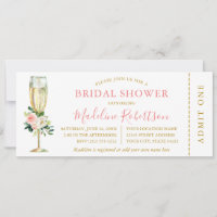 Watercolor Pink White Floral Bridal Shower Ticket