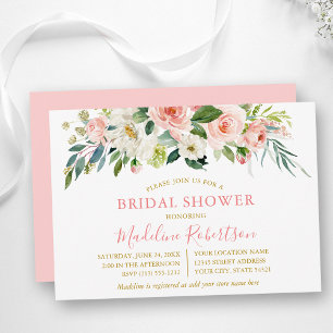 Watercolor Pink White Floral Gold Bridal Shower Invitation