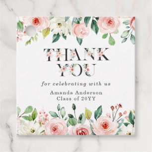Watercolor Pink White Floral Graduation Thank You Favour Tags