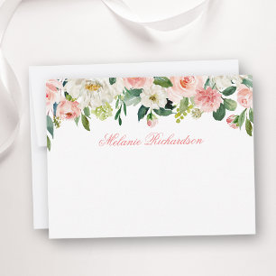 Watercolor Pink White Floral Personalised Card