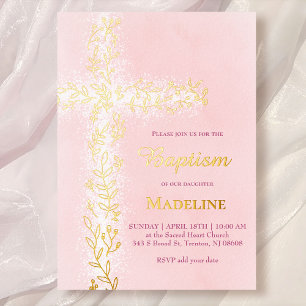 watercolor pink white gold cross Baptism