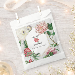 Watercolor Pink White Peonies Flowers Wedding Favour Bag