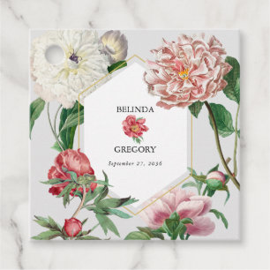 Watercolor Pink White Peonies Flowers Wedding Favour Tags