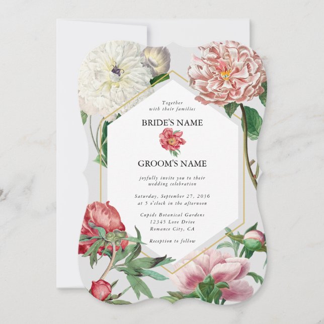 Watercolor Pink White Peonies Flowers Wedding Invitation (Front)