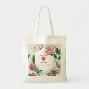 Watercolor Pink White Peonies Flowers Wedding Tote Bag