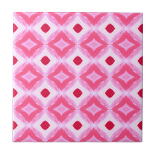 Watercolor Pink White Red Diamonds Ceramic Tile
