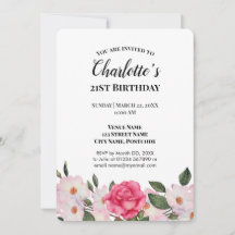 Watercolor Pink White Roses Birthday Party
