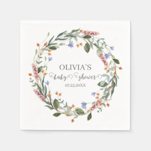 Watercolor Pink Wildflower Rustic Boho Baby Shower Napkin