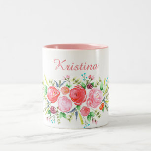 Watercolor Pink Wreath Two-Tone Coffee Mug