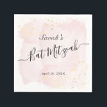 Watercolor Pink x Gold Bat Mitzvah Napkin<br><div class="desc">This chic and elegant bat mitzvah paper napkins feature a white background with blush pink brush strokes in watercolor and faux gold splatters. Personalise it for your needs. You can find more matching products at my store.</div>