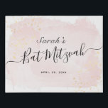 Watercolor Pink x Gold Bat Mitzvah Welcome Sign<br><div class="desc">This chic and elegant bat mitzvah welcome sign/sign in board/canvas art features a white background with blush pink brush strokes in watercolor and faux gold splatters. Personalise it for your needs. You can find more matching products at my store.</div>
