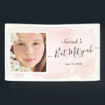 Watercolor Pink x Gold Photo Bat Mitzvah Banner<br><div class="desc">This chic and elegant photo banner features a white background with blush pink brush strokes in watercolor and faux gold splatters. Personalise it for your needs. You can find more matching products at my store.</div>