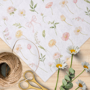 Watercolor Pink Yellow Flower Floral Pattern Tissue Paper