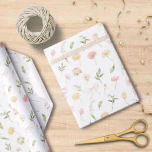 Watercolor Pink Yellow Flower Floral Pattern Wrapping Paper