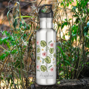 Watercolor pink yellow flower name 710 ml water bottle