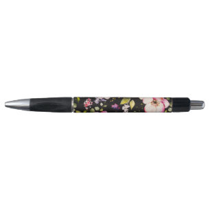 Watercolor Pink Yellow Roses Black Background