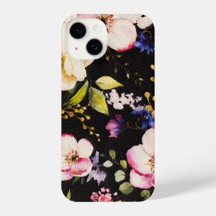 Watercolor Pink Yellow Roses Black Background iPhone 14 Case