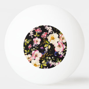 Watercolor Pink Yellow Roses Black Background Ping Pong Ball