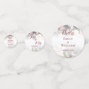 Watercolor Pink Yellow Roses,black blurred,Wedding Confetti