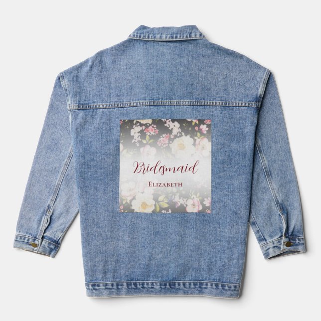 Watercolor Pink Yellow Roses,black blurred,Wedding Denim Jacket (Back)