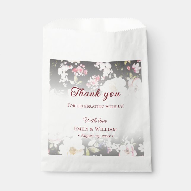 Watercolor Pink Yellow Roses,black blurred,Wedding Favour Bag (Front)