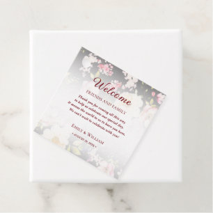 Watercolor Pink Yellow Roses,black blurred,Wedding Favour Tags