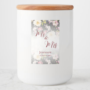 Watercolor Pink Yellow Roses,black blurred,Wedding Food Label