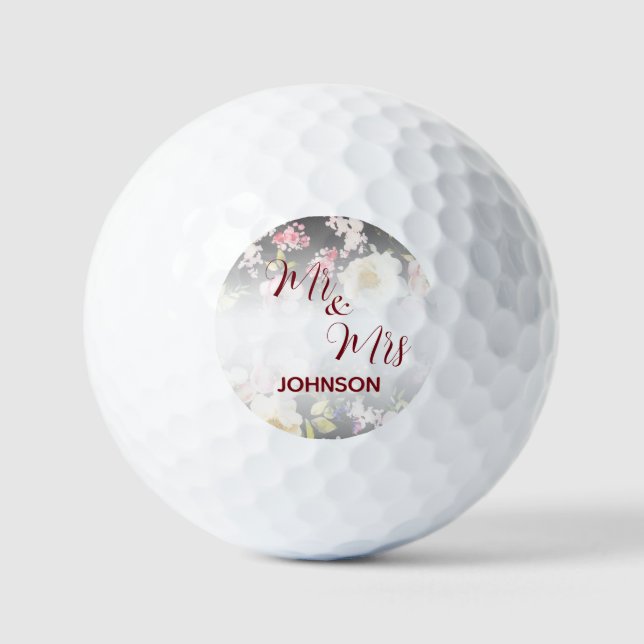 Watercolor Pink Yellow Roses,black blurred,Wedding Golf Balls (Front)